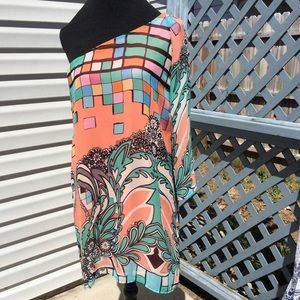 Asymmetrical off shoulder mini dress L